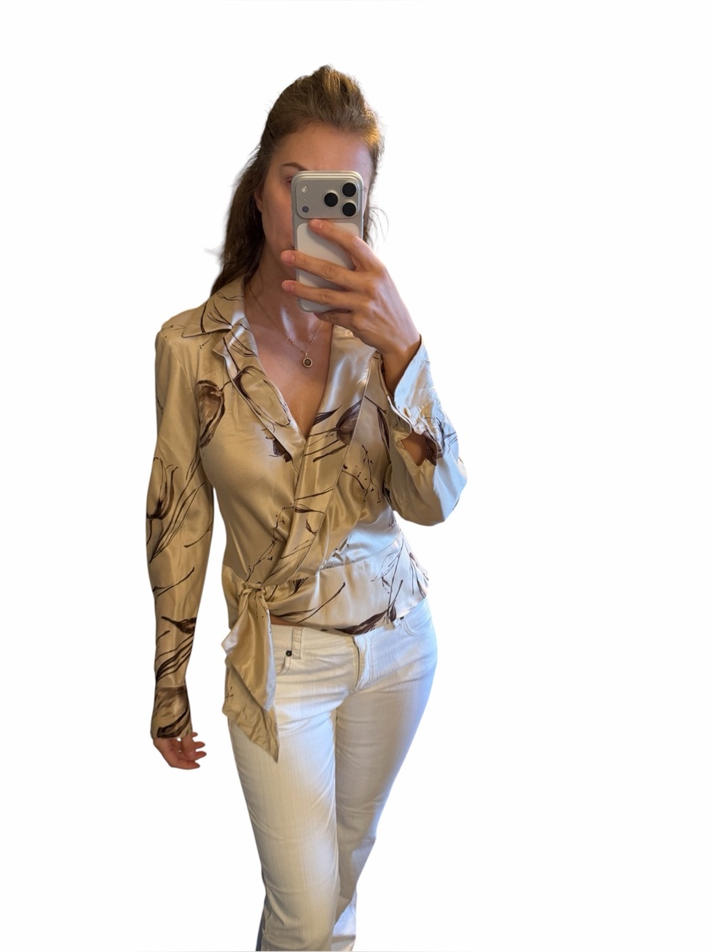 Nwot Vtg Marisa Minicucci silk beige elegant blouse floral size 10